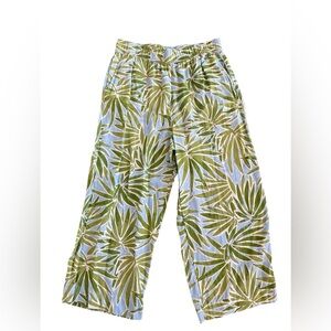 Sigrid Olsen Pants Large 100% Linen Tropical Hawaiian Resort Wide Leg Pull On